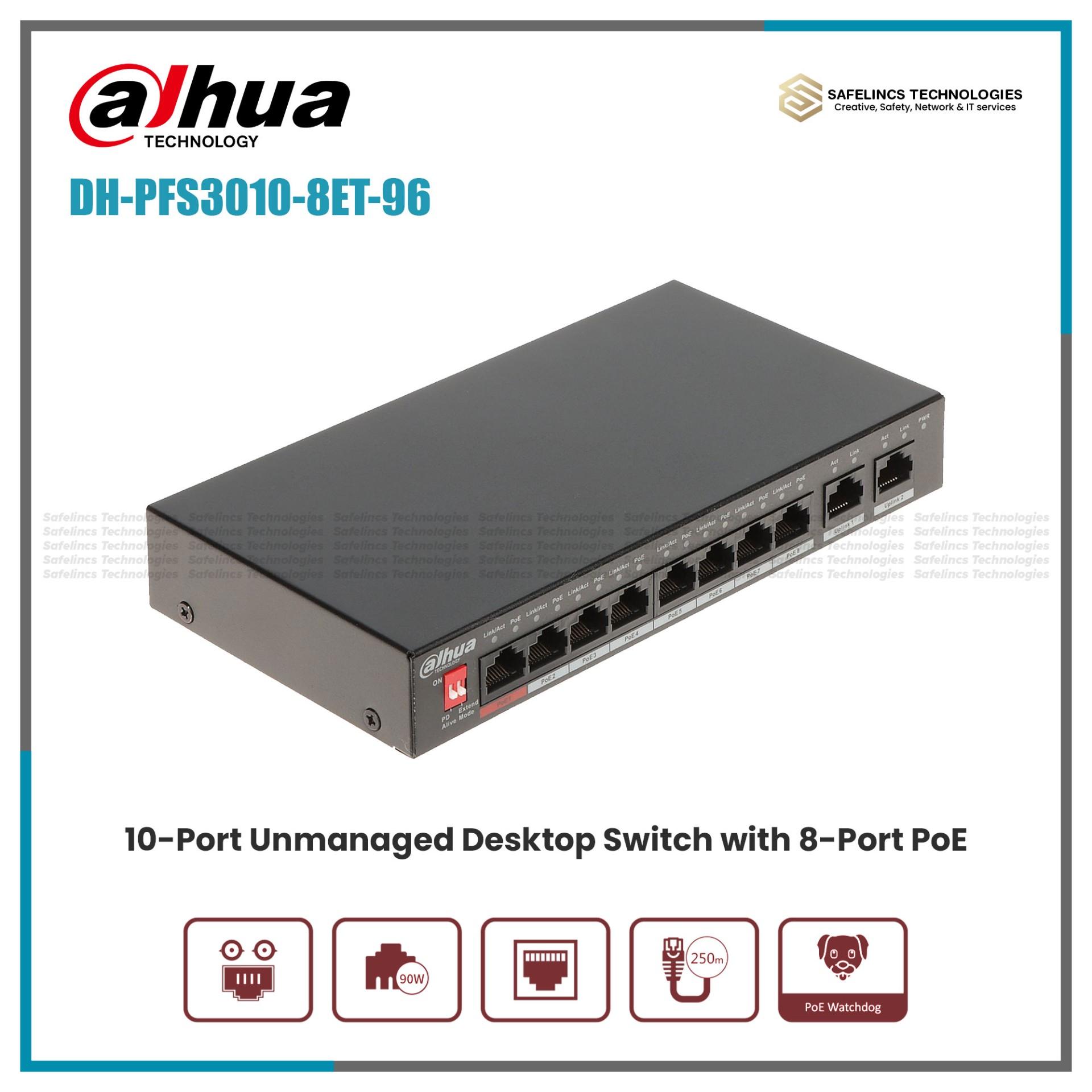 DH-PFS3010-8ET-96- 10 Port Poe Switch with Dual Uplinks